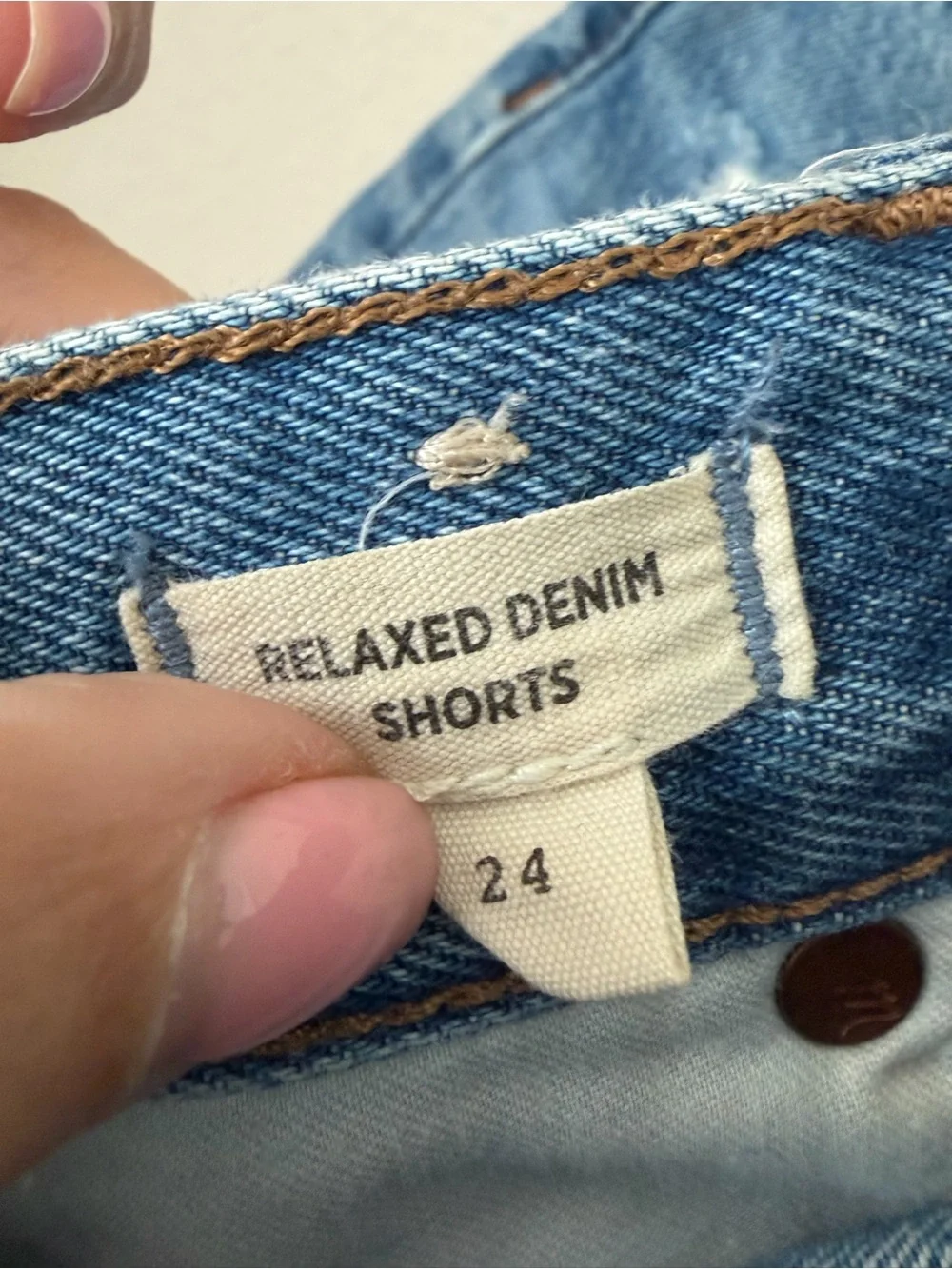 Madewell Blue Distressed High-Rise Denim Shorts raw hem - button fly